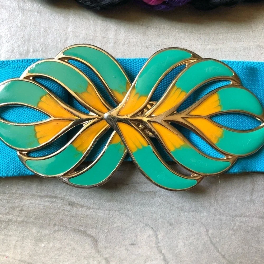 Vintage belts bundle - teal leaf and magenta blue braid.